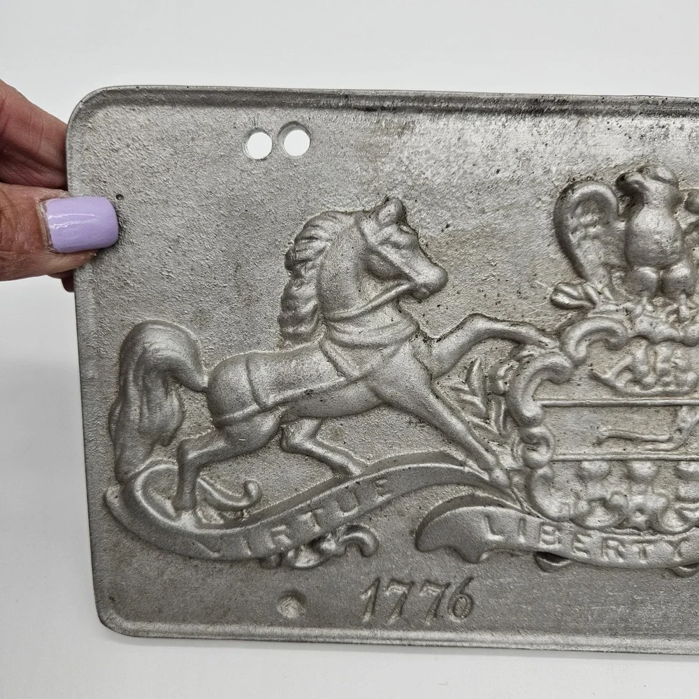 Vtg PA Virtue, Liberty & Independence Bicentenial Pewter License Plate